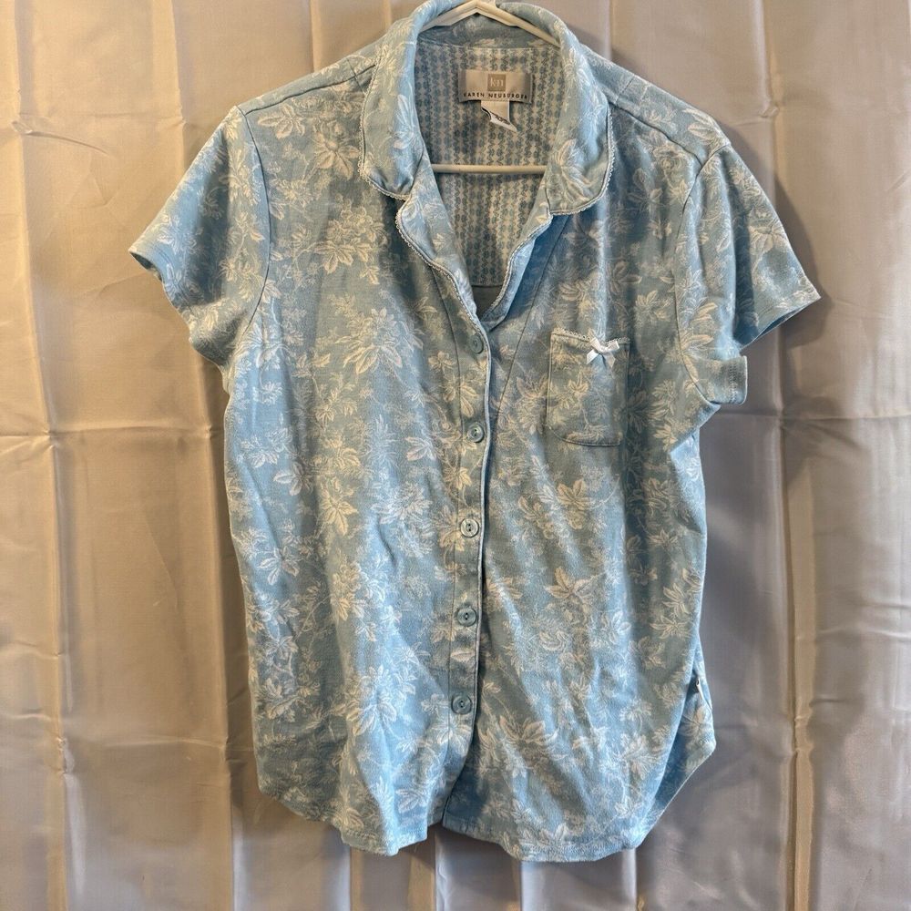 Karen Neuburger L Pajama Set‎ Sleep Pants Shirt Pjs blue Floral Summer Capris